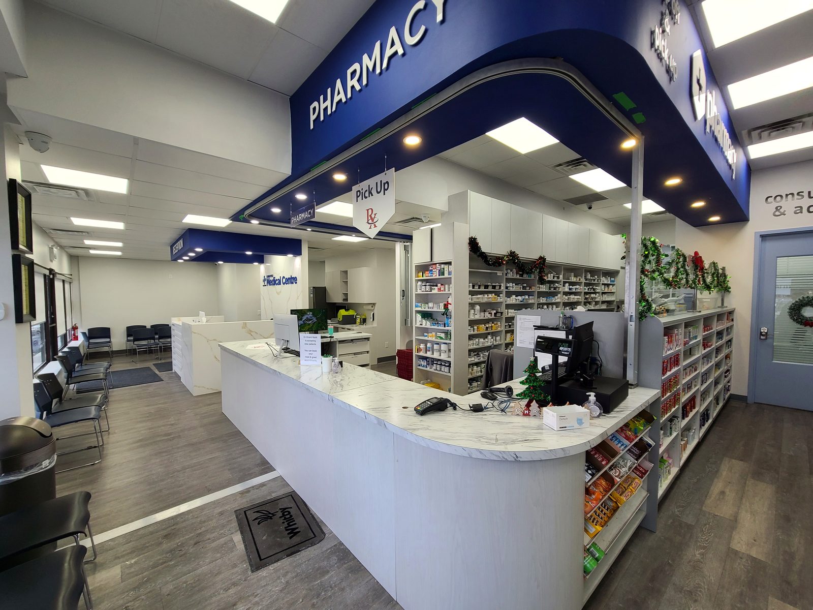Completed pharmacy dispensary and retail floor built by Gold Standard Construction