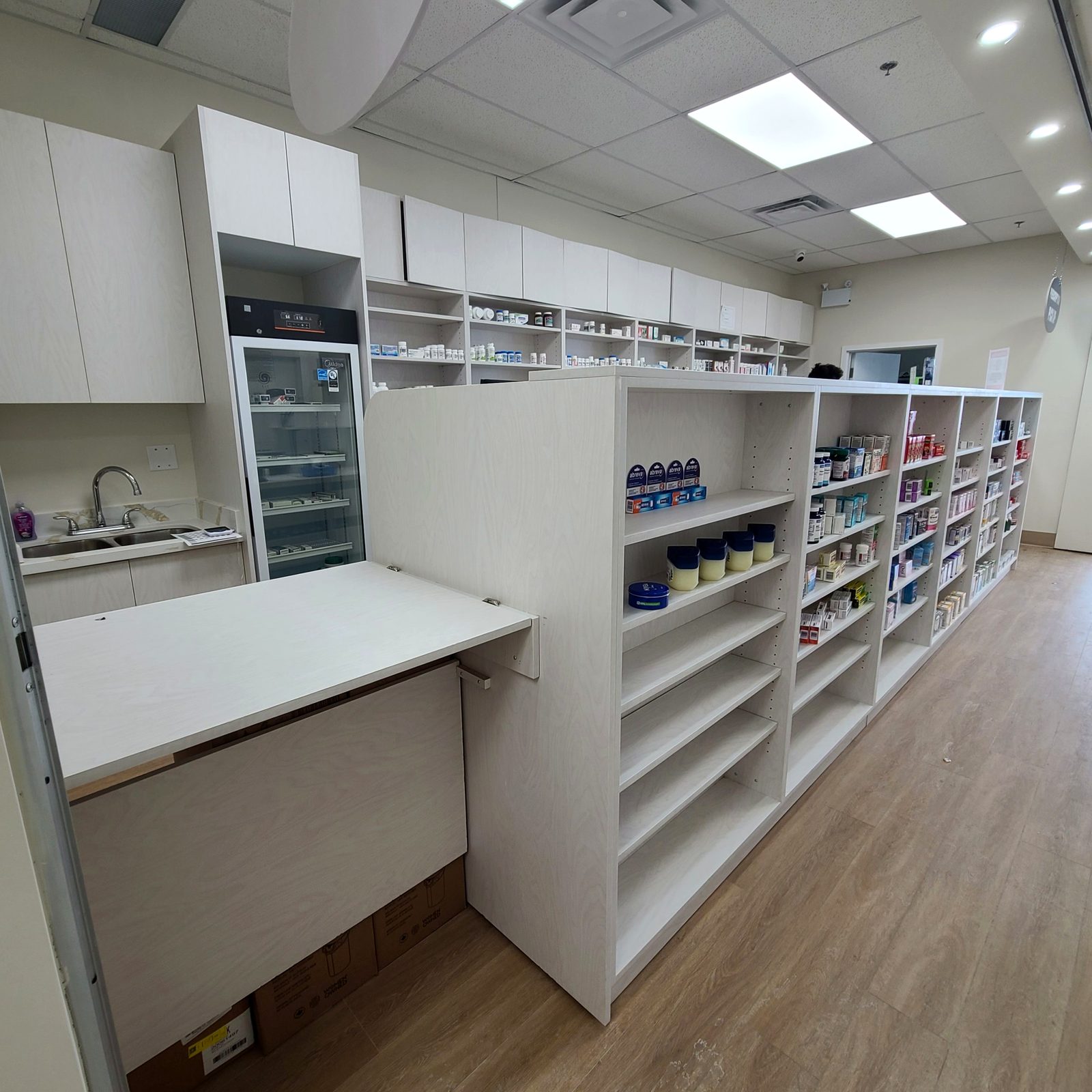 Pharmacy dispensary casework and shelving under construction