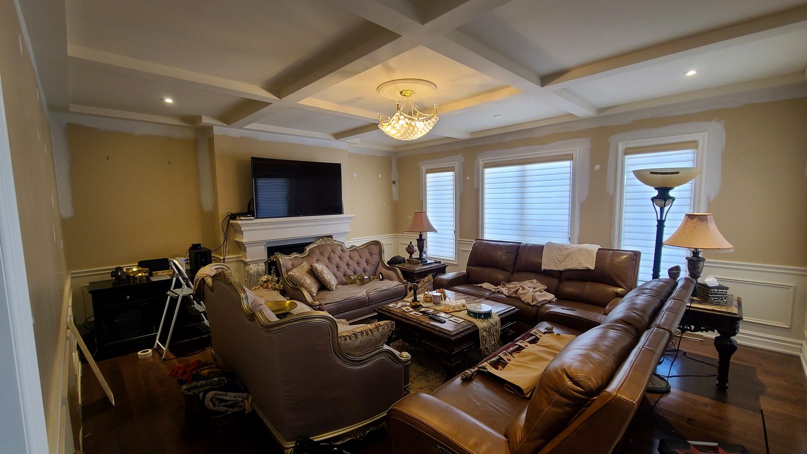 Clinic waiting room with coffered ceiling and seating
