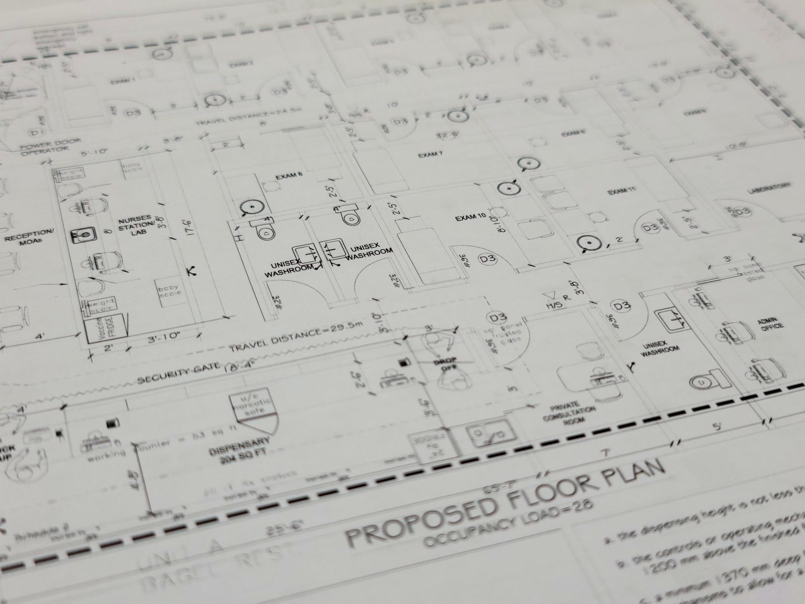 Proposed floor plan drawing for a medical facility permit submission